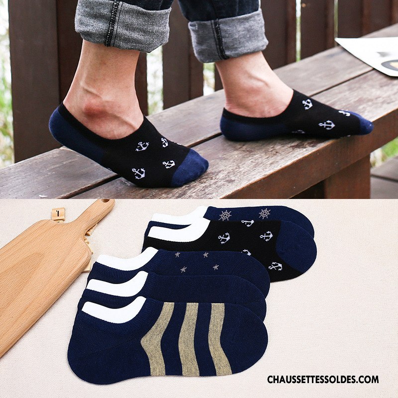 Chaussette Basse Homme Chaussette Basse Coupée Le Nouveau Chaussettes En Coton Rayé Invisible Bleu Marin Bleu