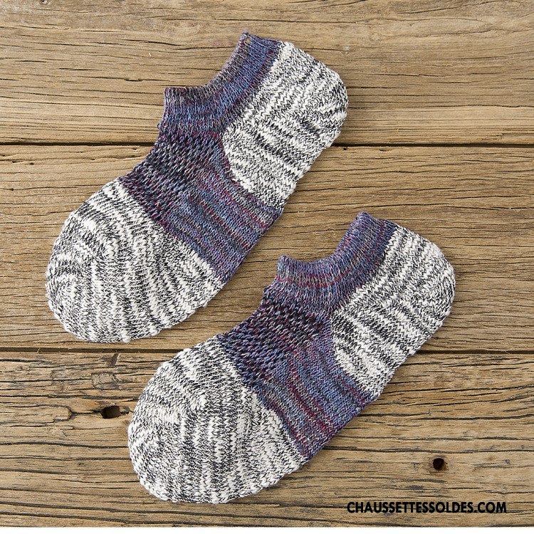 Chaussette Basse Homme Chaussette Basse Coupée Été Renforcé Rétro Courte 100% Coton Gris