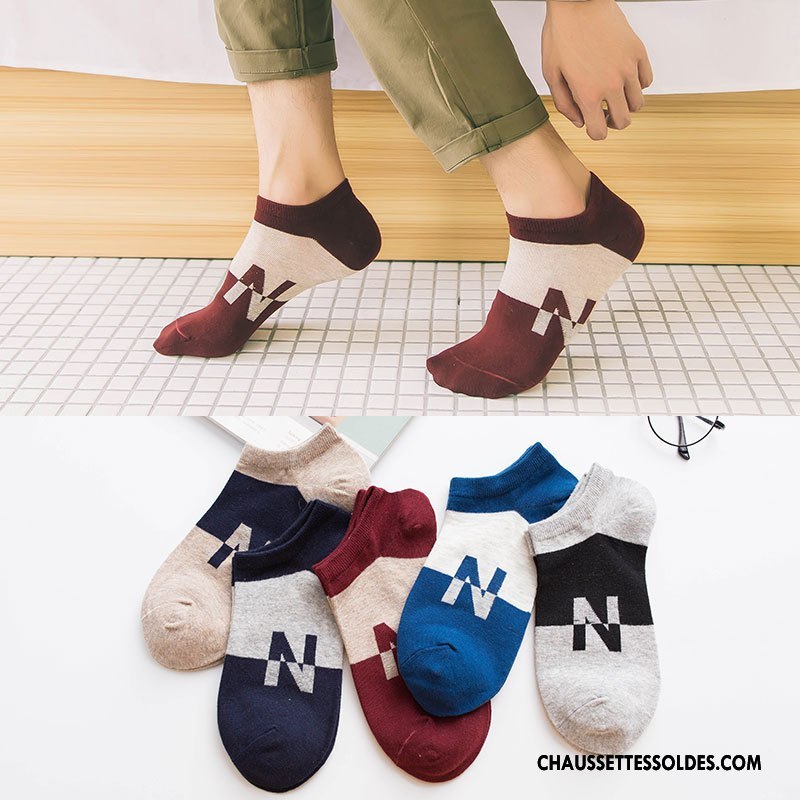 Chaussette Basse Homme Chaussette Courte Invisible Été Lettre Printemps 100% Coton Coloré Clair