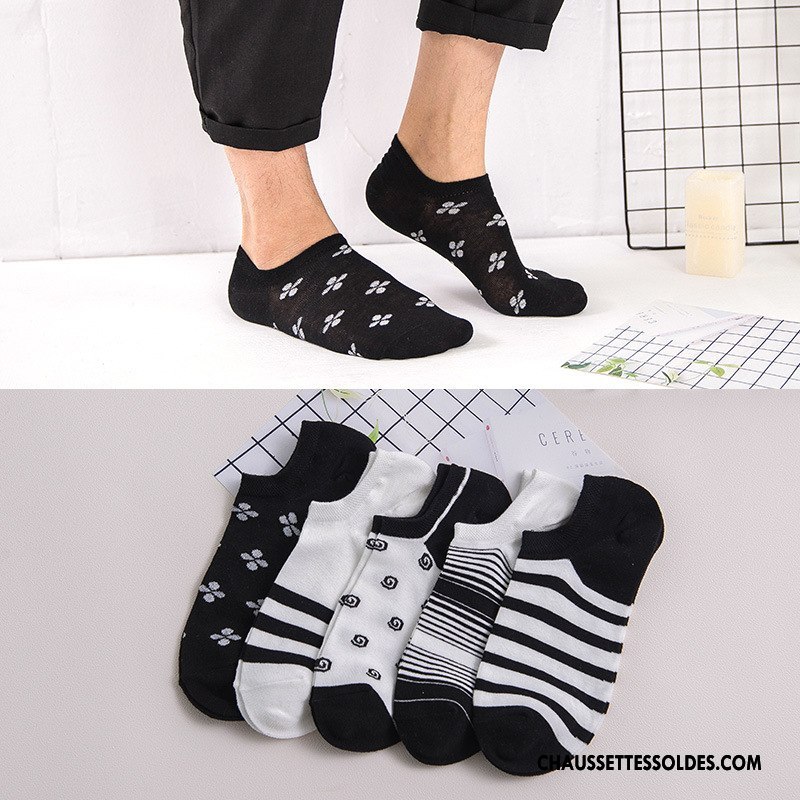 Chaussette Basse Homme Classique Courte Casual Chaussette Basse Coupée 100% Coton Pure Blanc Noir
