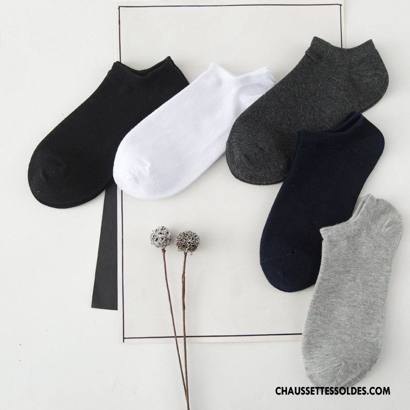 Chaussette Basse Homme Classique Hiver Casual 100% Coton L'automne Anti-odeur Pure Noir