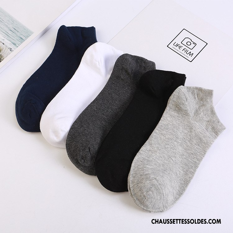 Chaussette Basse Homme Courte Anti-odeur 100% Coton Chaussette Basse Coupée Été Matelassé Pure Gris
