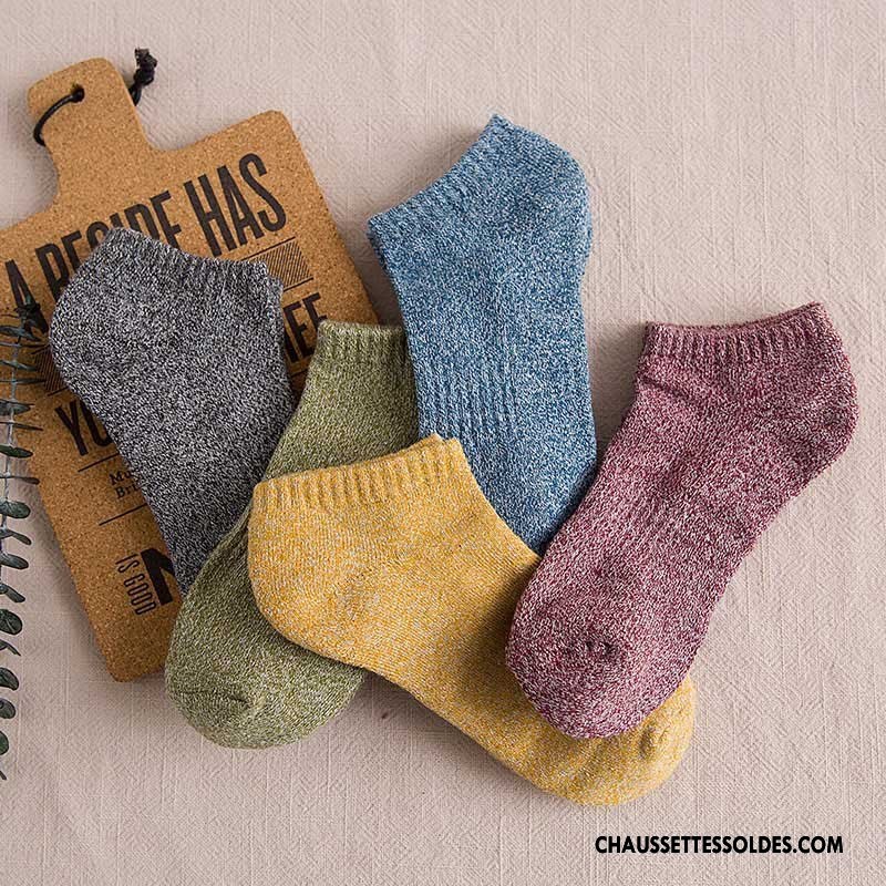 Chaussette Basse Homme Hiver Terry Respirant Chaussette Basse Coupée Thermiques Renforcé Jaune