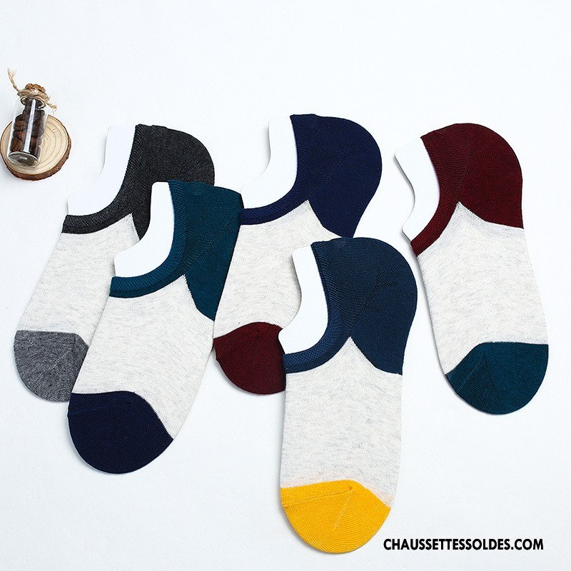 Chaussette Basse Homme Invisible 100% Coton Été Printemps Le Nouveau Casual Couleurs Mixtes Blanc