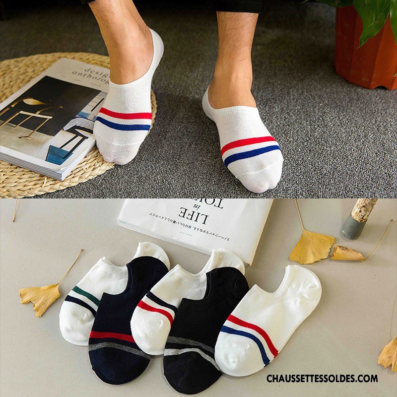 Chaussette Basse Homme Invisible Chaussette Basse Coupée Rayé Courte Vent D'université Chaussettes En Coton Blanc Clair