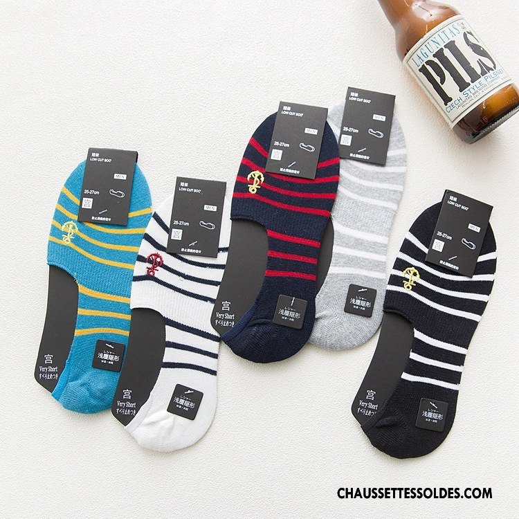 Chaussette Basse Homme Invisible Rayé Bien 100% Coton Silicone Personnalité