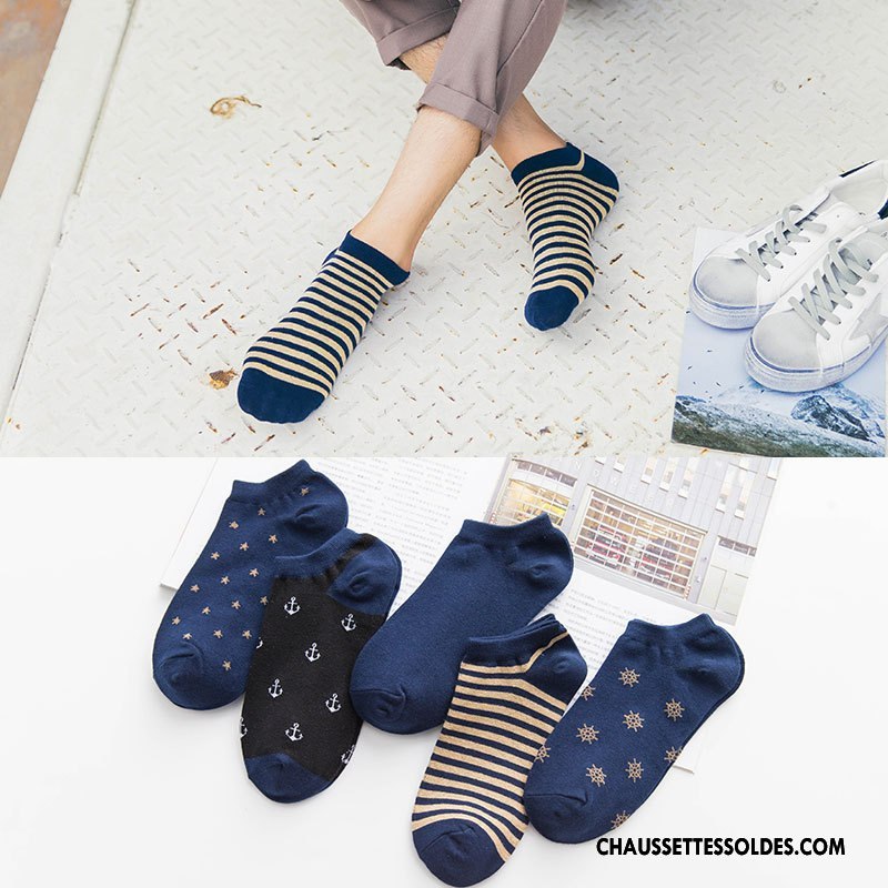 Chaussette Basse Homme Le Nouveau 100% Coton Chaussette Courte Invisible Printemps Chaussette Basse Coupée Bleu Bleu Clair Foncé