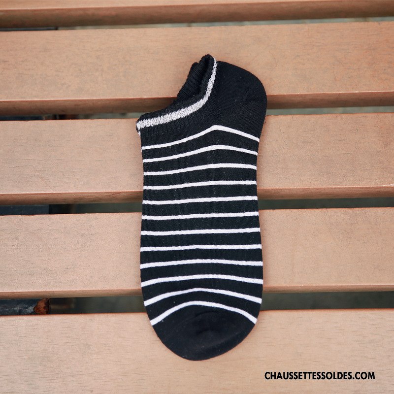 Chaussette Basse Homme Le Nouveau Coton Chaussette Basse Coupée Rayé Chaussette Courte Noir