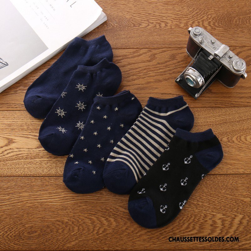 Chaussette Basse Homme Mode Britanique Été Chaussette Courte Invisible Chaussette Basse Coupée Pure Bleu Clair