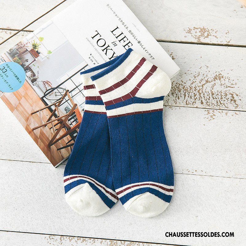 Chaussette Basse Homme Mouvement Chaussette Basse Coupée Été Rayé Couleurs Mixtes Bleu
