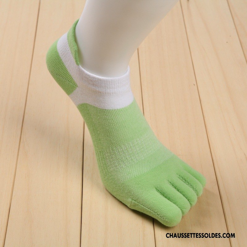 Chaussette Basse Homme Printemps 100% Coton Cinq Doigts Tendance Anti-odeur Courte Vert
