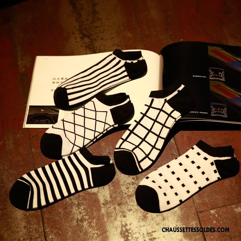 Chaussette Basse Homme Printemps Courte Tendance Invisible Été Chaussette Basse Coupée Blanc