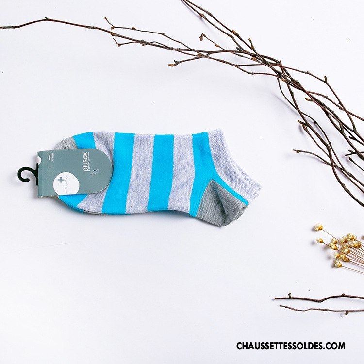 Chaussette Basse Homme Rayé Pas Cher 100% Coton Lovers Chaussette Basse Coupée Chaussette Courte Coloré Bleu