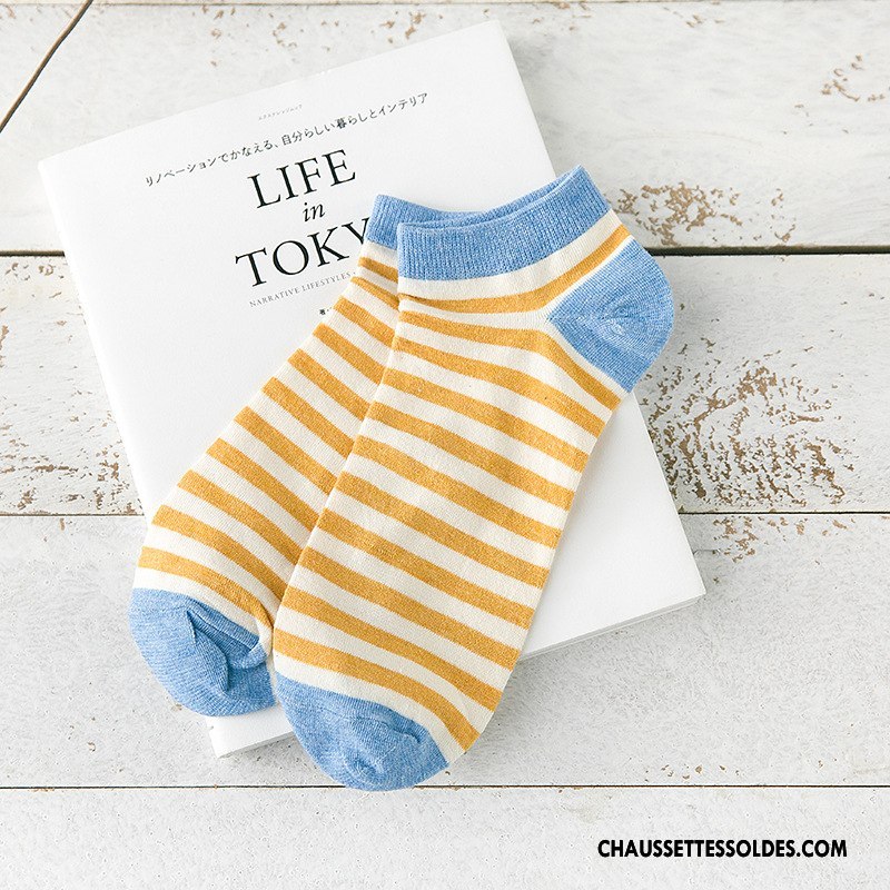 Chaussette Basse Homme Rayé Respirant Absorber La Sueur Orange Chaussette Basse Coupée Clair