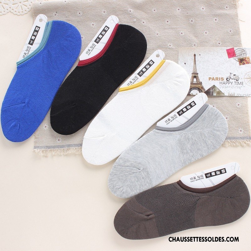 Chaussette Basse Homme Été Chaussette Basse Coupée 100% Coton Mince Très Mince Engrener Bleu Clair