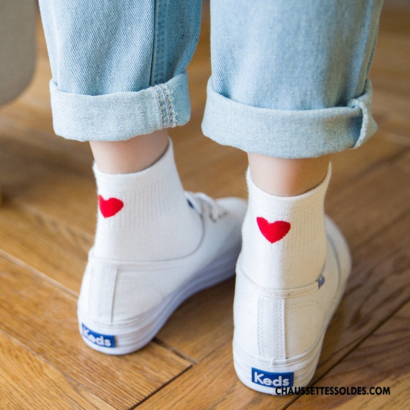 Chaussettes Courtes Femme Amour Nouvelles Arrivées Mouvement Rétro Dame En Forme De Coeur Blanc