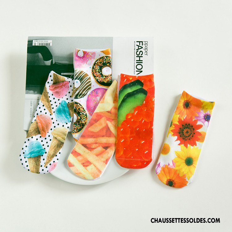 Chaussettes Courtes Femme Animal Chaussette Basse Coupée Rétro Printemps Dimensionnel Impression Rouge