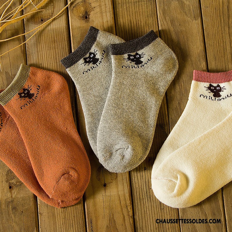 Chaussettes Courtes Femme Chat Le Nouveau Renforcé Hiver L'automne Terry Pure Gris