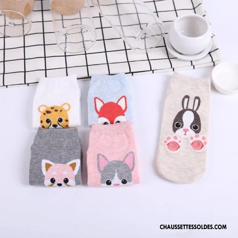 Chaussettes Courtes Femme Chaussette Basse Coupée 100% Coton Frais Le Nouveau Casual Dessin Animé Rose