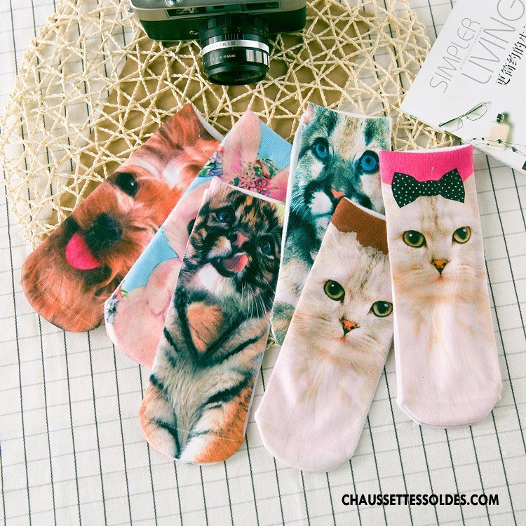 Chaussettes Courtes Femme Chaussette Basse Coupée Animal Printemps Rétro Dimensionnel Impression