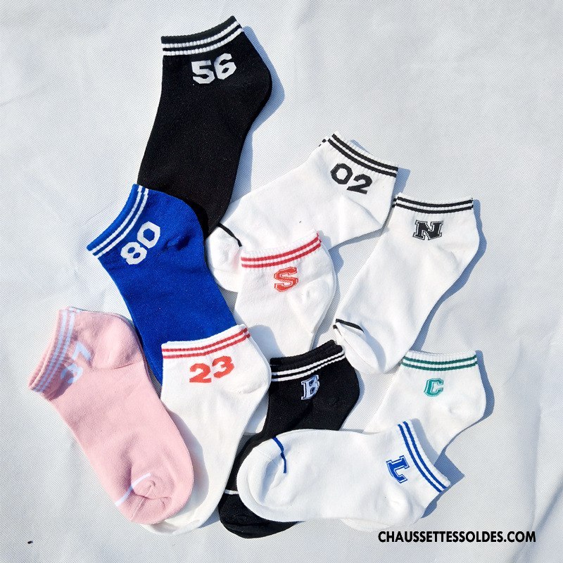 Chaussettes Courtes Femme Chaussette Basse Coupée Art Rayé Chaussette Courte Élève Numérique Blanc