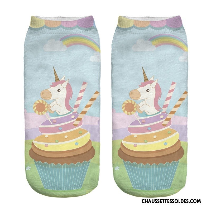 Chaussettes Courtes Femme Chaussette Basse Coupée Chaussette Courte Impression Bleu