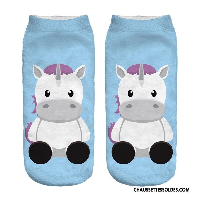 Chaussettes Courtes Femme Chaussette Basse Coupée Chaussette Courte Impression Bleu