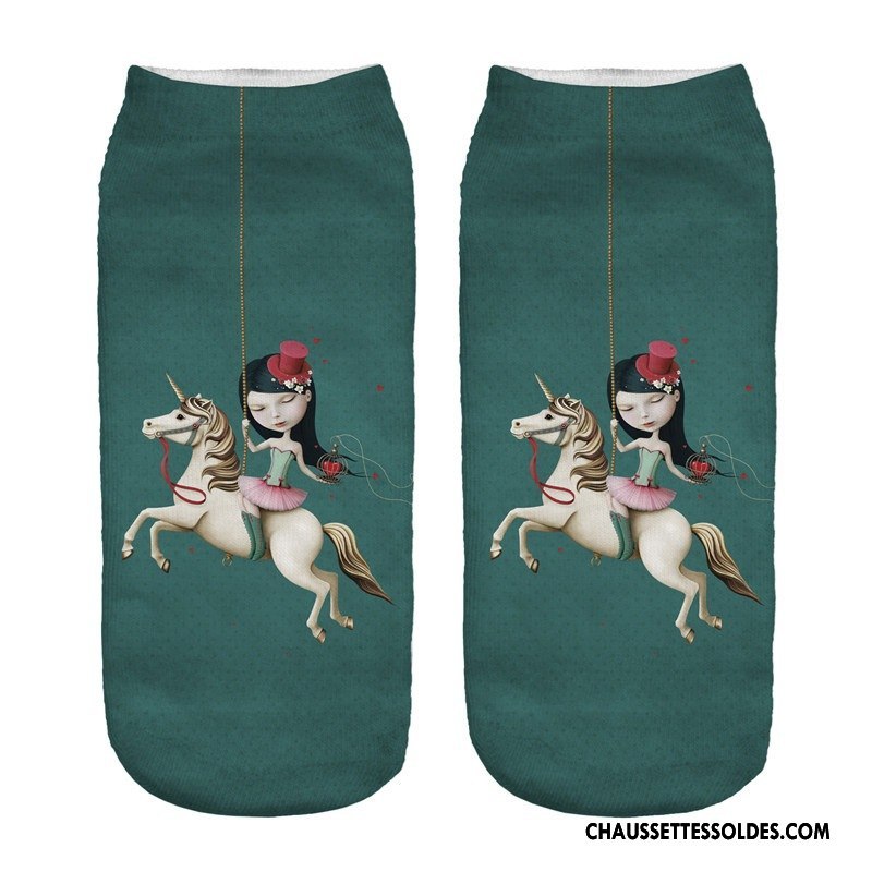 Chaussettes Courtes Femme Chaussette Basse Coupée Chaussette Courte Impression Vert