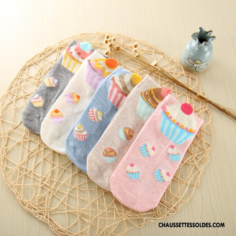 Chaussettes Courtes Femme Chaussette Basse Coupée Dessin Animé Le Nouveau Crème Glacée Dimensionnel Rose