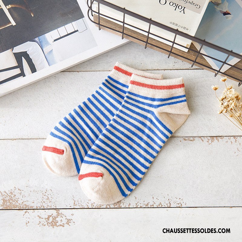 Chaussettes Courtes Femme Chaussette Basse Coupée Gros Absorber La Sueur Dame Personnalité 100% Coton Bleu