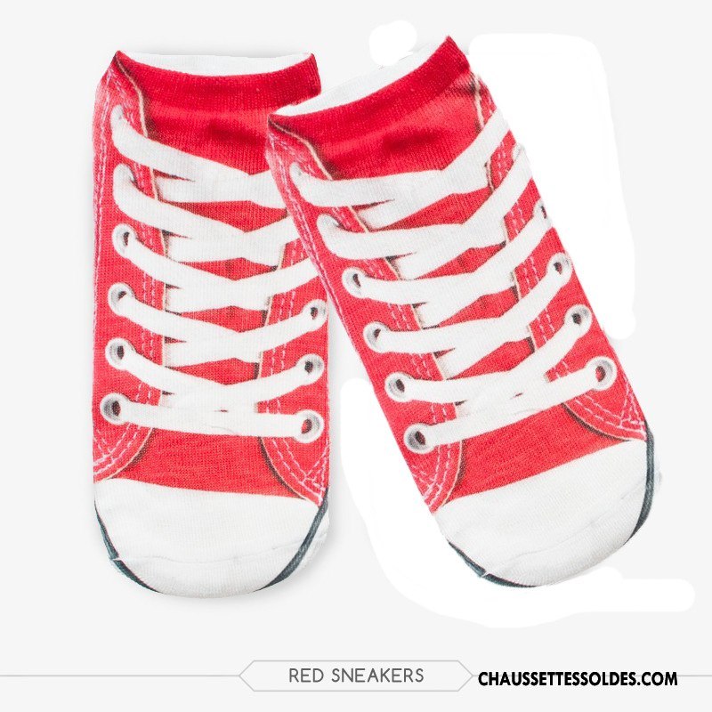 Chaussettes Courtes Femme Chaussette Basse Coupée Le Nouveau Adulte Modèles Féminins Chaussette Courte Personnalité Impression Rouge