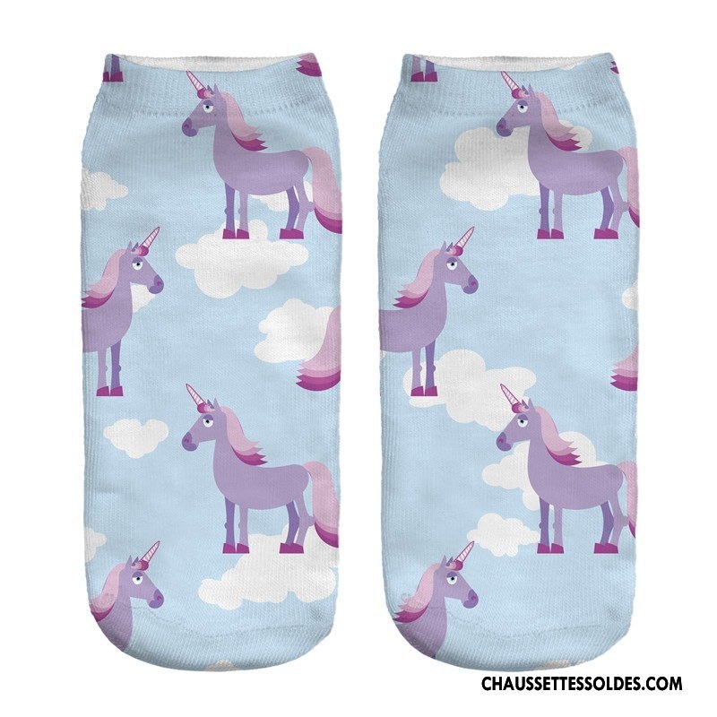 Chaussettes Courtes Femme Chaussette Courte Chaussette Basse Coupée Impression Bleu