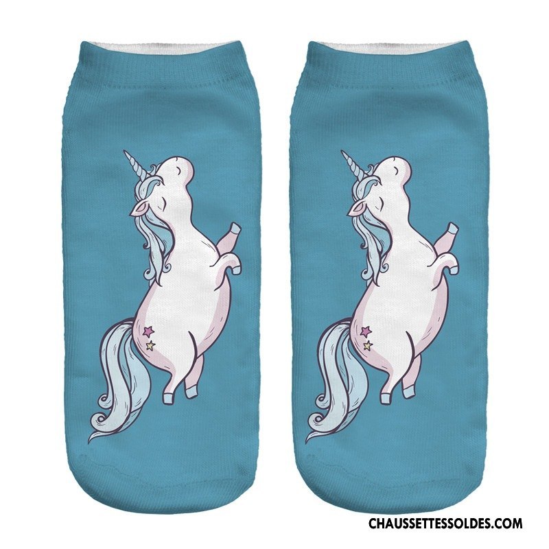 Chaussettes Courtes Femme Chaussette Courte Chaussette Basse Coupée Impression Bleu