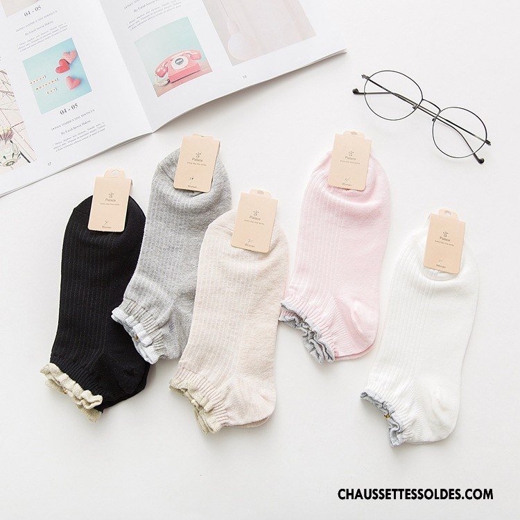 Chaussettes Courtes Femme Chaussette Courte Chaussette Basse Coupée Printemps Dame Plaine Tendance Blanc Or