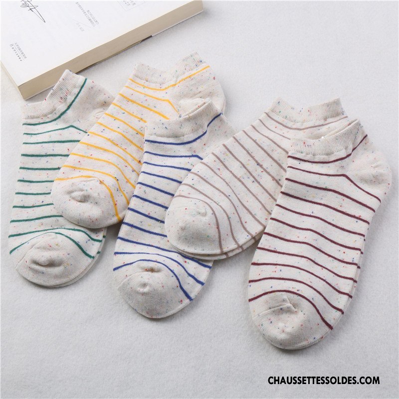 Chaussettes Courtes Femme Chaussette Courte Été Beige Chaussette Basse Coupée Style Chaud Rayé Blanc