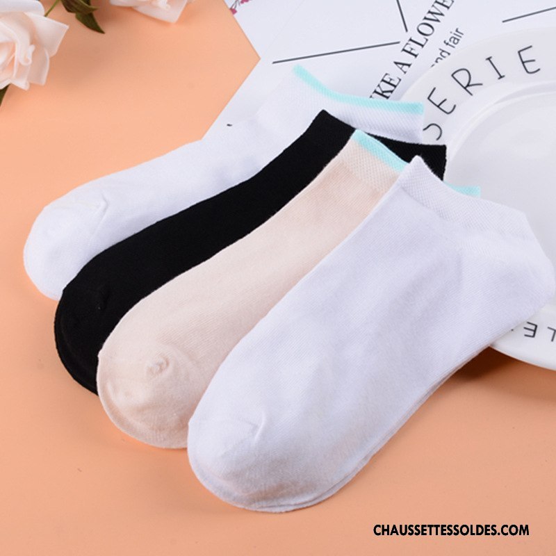 Chaussettes Courtes Femme Chaussettes En Coton Antidérapant Invisible Été Dame Chaussette Basse Coupée Pure Blanc Clair