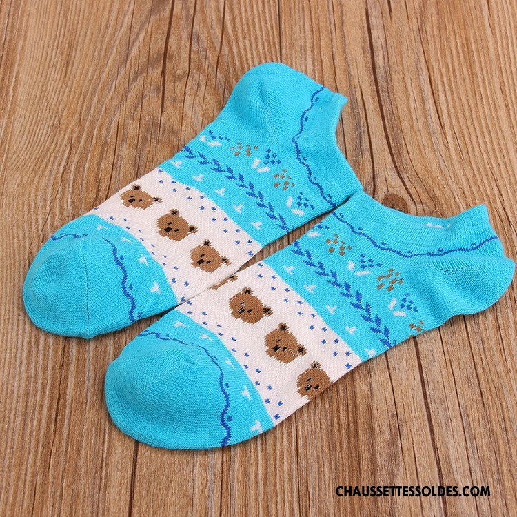 Chaussettes Courtes Femme Chaussettes En Coton Fleurs Dessin Animé Ours 100% Coton Le Nouveau Bleu