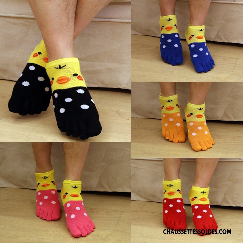 Chaussettes Courtes Femme Cinq Doigts Dessin Animé Personnalité Yoga Gros Dimensionnel Jaune