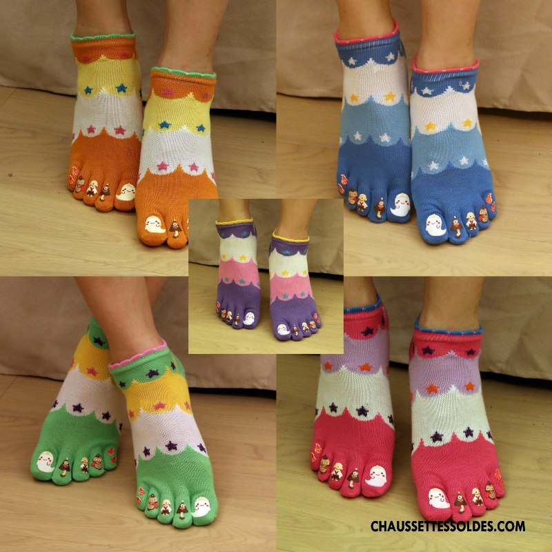 Chaussettes Courtes Femme Cinq Doigts Doigt De Pied Matelassé Bleu