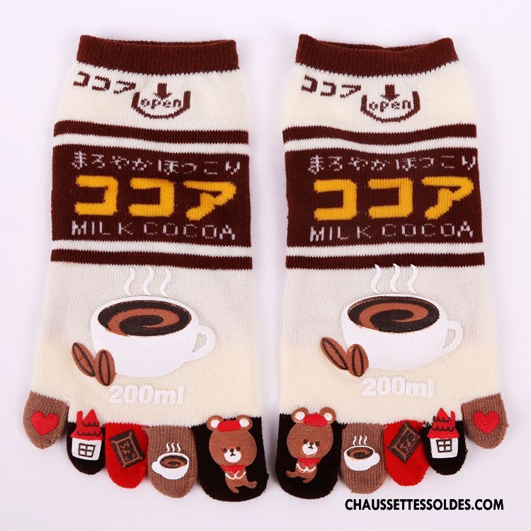 Chaussettes Courtes Femme Confortable Beige Matelassé Cinq Doigts Dame Blanc