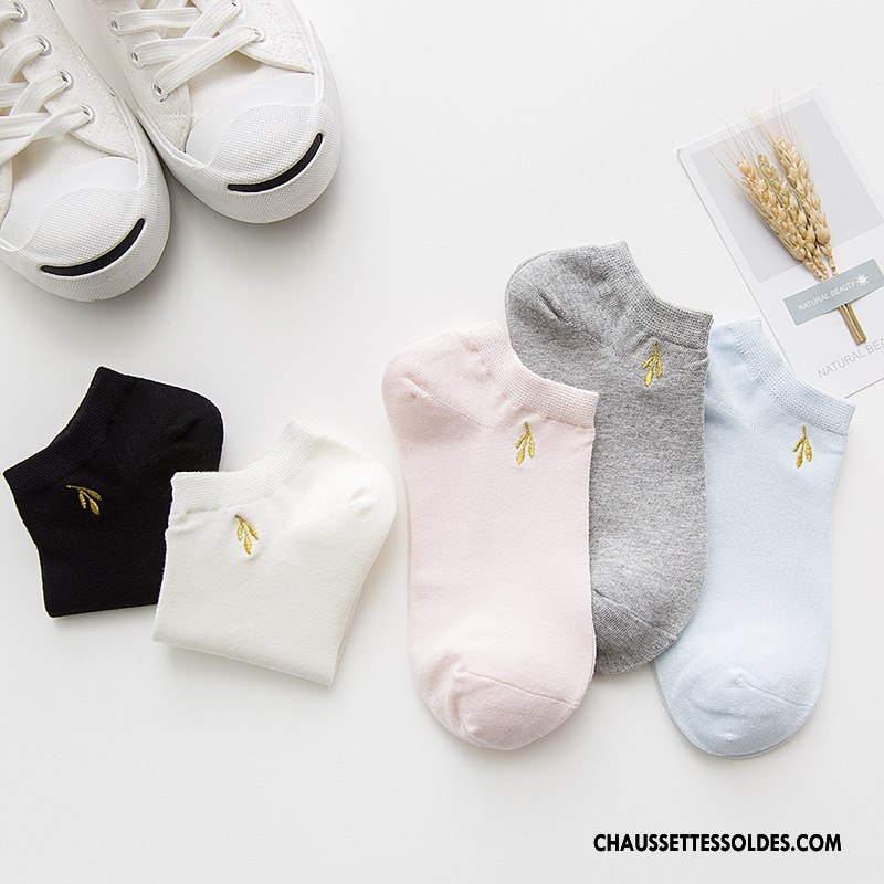 Chaussettes Courtes Femme Coton Bio Brodé Plaine Matelassé Chaussette Basse Coupée Chaussette Courte Pure