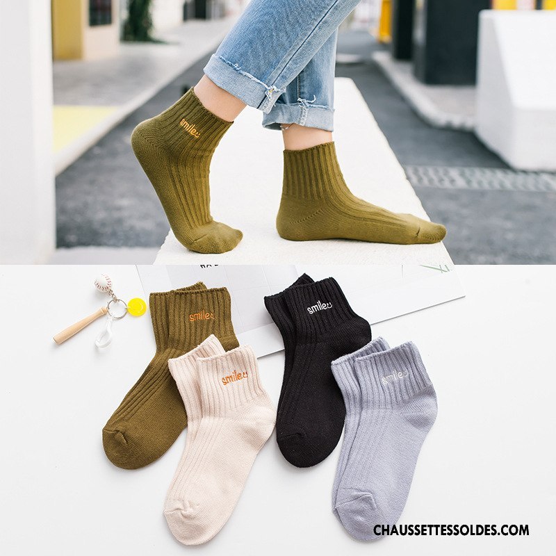 Chaussettes Courtes Femme Coton Bio Milieu Brodé Tendance Hiver L'automne Marron / Brun