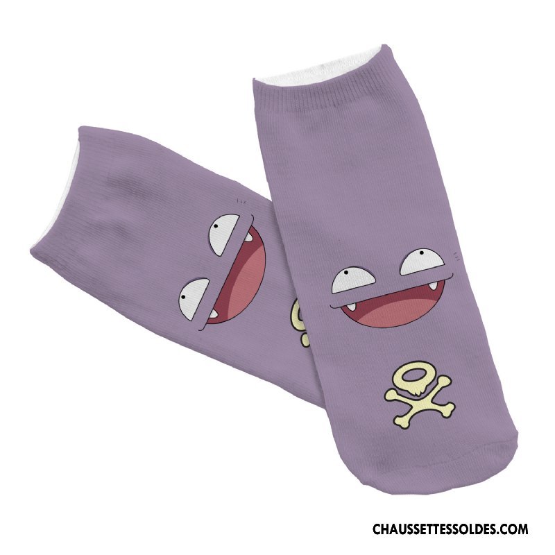 Chaussettes Courtes Femme Cuir Chaussette Courte Dessin Animé Europe Impression Violet