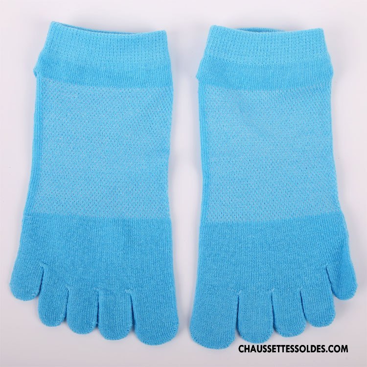 Chaussettes Courtes Femme Dame Casual Absorber La Sueur Cinq Doigts Mouvement Respirant Pure Bleu