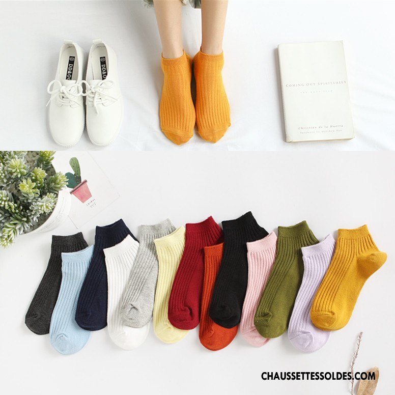 Chaussettes Courtes Femme Dame Tous Les Assortis Art Chaussettes En Coton Rayé Chaussette Courte Couleurs De Bonbons Pure Jaune
