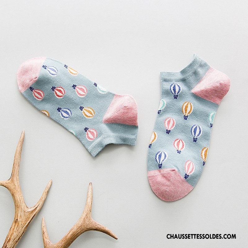 Chaussettes Courtes Femme Dessin Animé Chaussette Basse Coupée Nouvelles Arrivées 100% Coton Lovers Géométrie Bleu