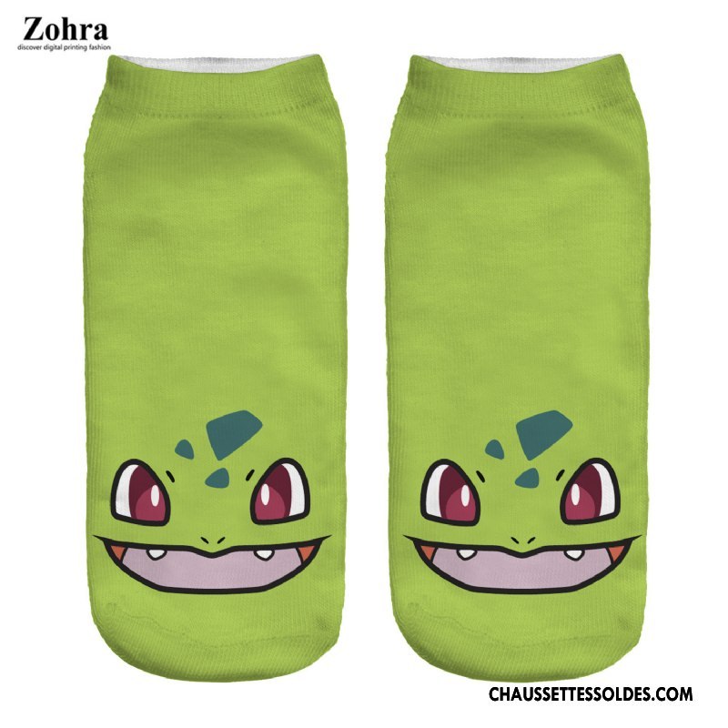 Chaussettes Courtes Femme Dessin Animé Chaussette Courte Cuir Europe Impression Vert