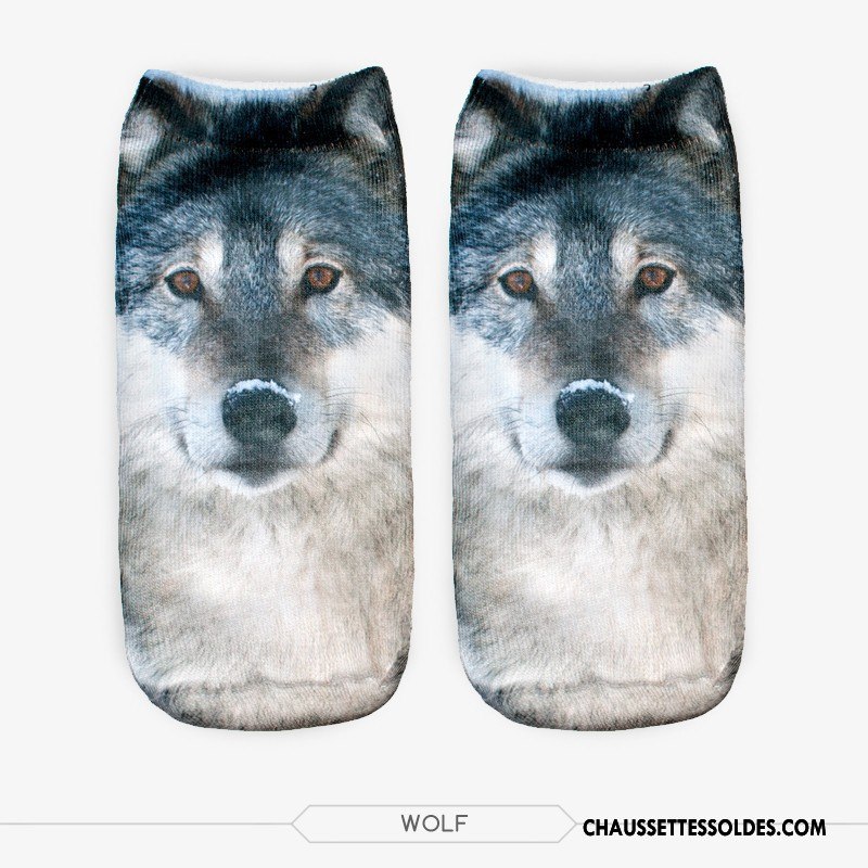 Chaussettes Courtes Femme Europe Modèles Féminins Chaussette Basse Coupée Chaussette Courte Loup Le Nouveau Impression Blanc