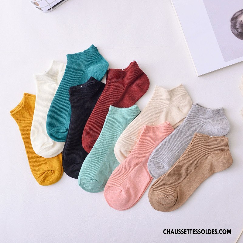 Chaussettes Courtes Femme Frais Chaussette Basse Coupée Dame 100% Coton Doux Chaussette Courte Couleurs De Bonbons Pure Rose