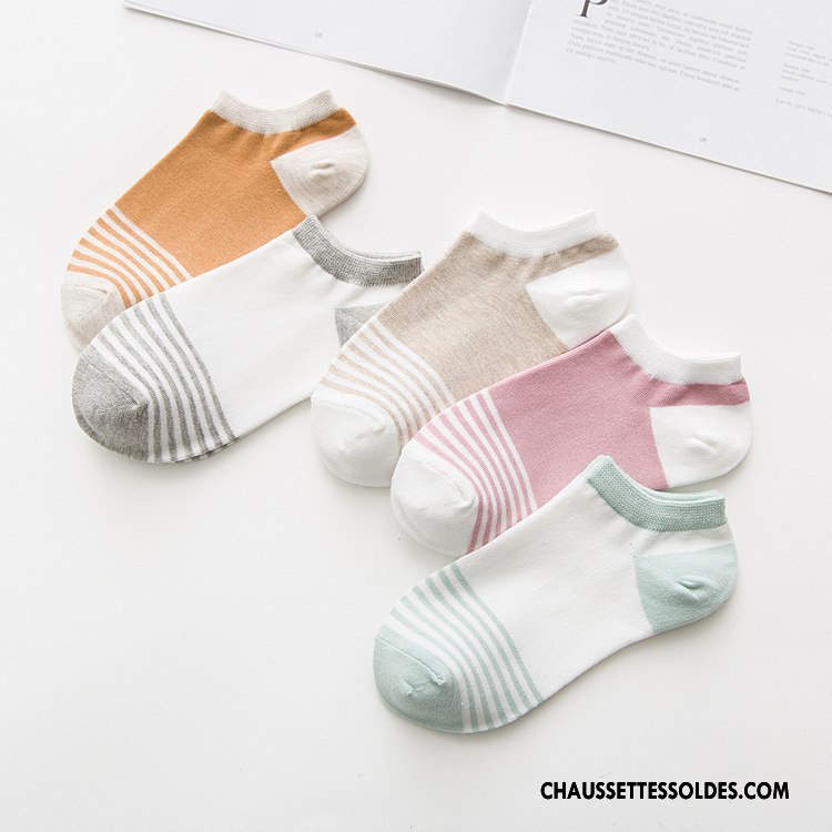 Chaussettes Courtes Femme Frais Le Nouveau Rayé Printemps 100% Coton Chaussette Courte Couleur De Contraste Vert Clair